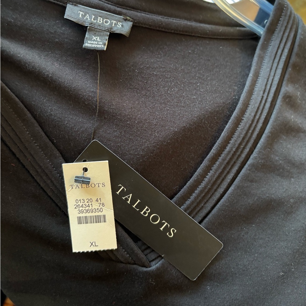 TALBOTS black V NECK popover top NEW WITH TAGS long sleeve SIZE XL